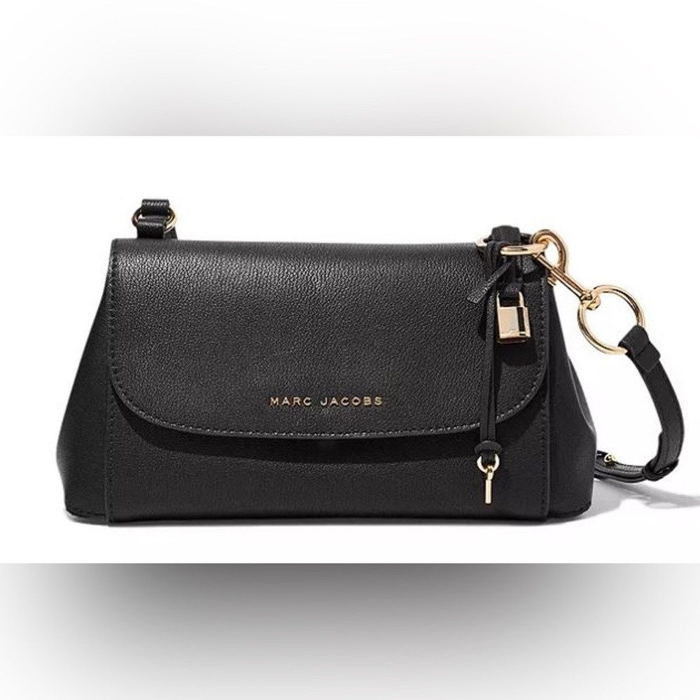 Marc Jacobs Black Leather Crossbody with Gold Hardware Accent